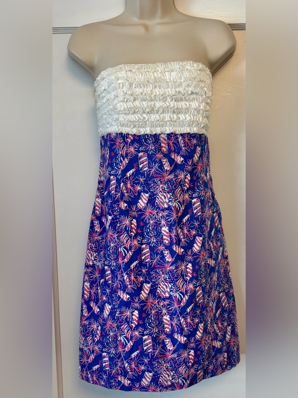 HTF Lilly Pulitzer Franco Strapless Dress — “Cherry Bomb” 🎆🇺🇸
